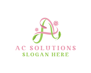 Floral Leaf Ribbon Letter A logo design