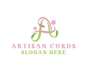 Floral Leaf Ribbon Letter A logo design