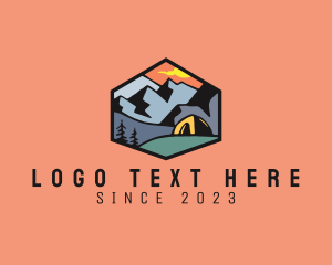 Trekking - Mountain Campsite Badge logo design