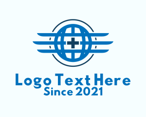 World Map - Medical Cross Globe logo design