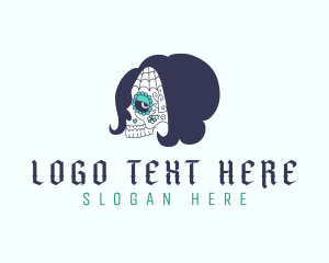 Color - Woman Floral Skull logo design