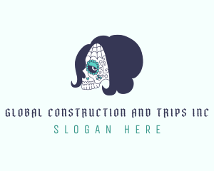 Halloween - Woman Floral Skull logo design