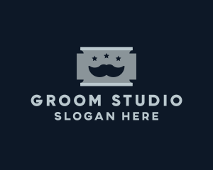 Groom - Moustache Shaving Razor Blade logo design