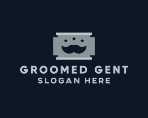 Groom - Moustache Shaving Razor Blade logo design