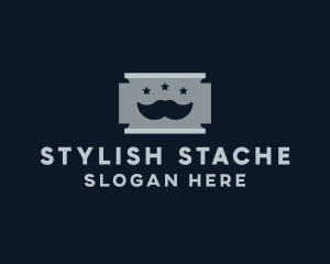 Moustache Shaving Razor Blade logo design