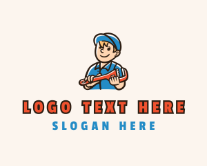 Retro - Plumber Wrench Contractor logo design