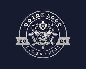 Skeleton - Skull Pirate Ship Helm logo design