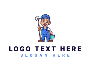 Mascot - Janitor Mop Cleaner logo design