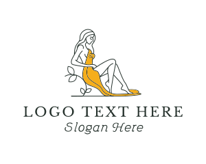 Lady - Sexy Sitting Lady logo design