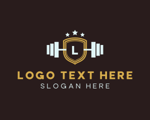 Strong - Barbell Weights Shield logo design