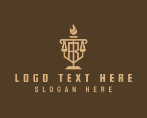 Beige - Torch Shield Scale Letter R logo design