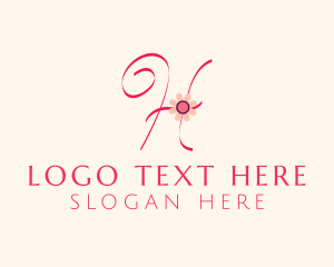 Calligraphic - Pink Flower Letter H logo design