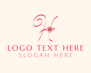 Cursive - Pink Flower Letter H logo design