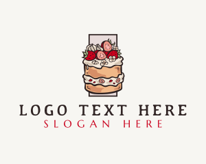 Cafe - Strawberry Cake Dessert logo design