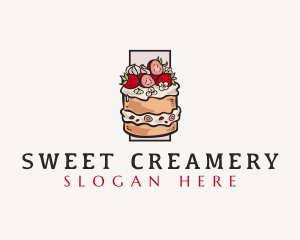 Strawberry Cake Dessert logo design