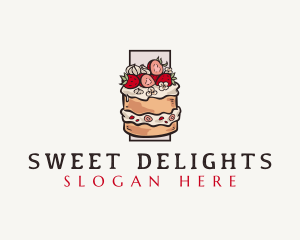 Strawberry Cake Dessert logo design