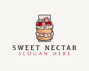 Strawberry Cake Dessert logo design