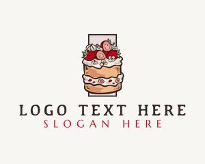 Flan - Strawberry Cake Dessert logo design