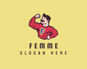 Muscle Man Letter F logo design