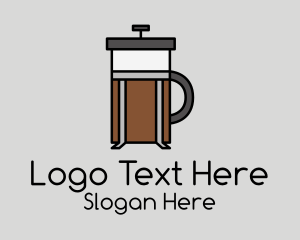 French Press - Coffee Maker Line Art logo design