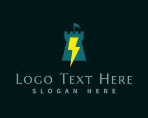Lineman - Castle Tower Lightning Bolt logo design