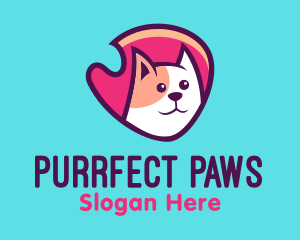 Happy Cute Pet Cat Badge logo design