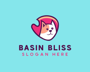 Happy Cute Pet Cat Badge logo design