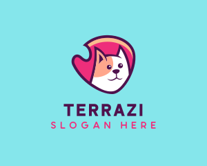 Happy Cute Pet Cat Badge logo design