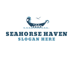 Seahorse - Viking Rowboat Boat logo design