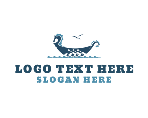 Blue Ship - Viking Rowboat Boat logo design