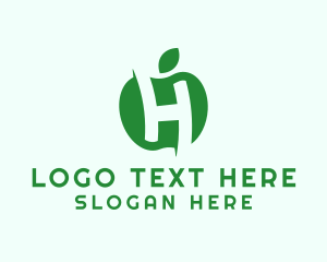 Healthy - Green Apple Letter H logo design