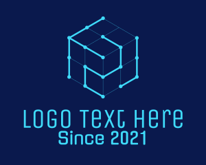 Cyberspace - Blue Digital Cube logo design