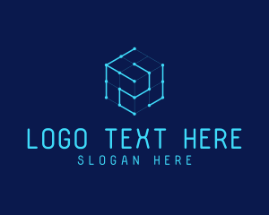 Blue Digital Cube  Logo