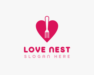 Valentines - Pink Heart Fork logo design