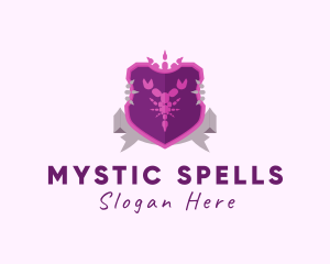 Witchcraft - Scorpion Shield Ribbon logo design