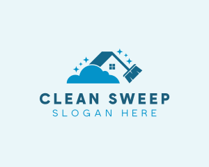 Sweeping - House Broom Bubble Cleaning logo design