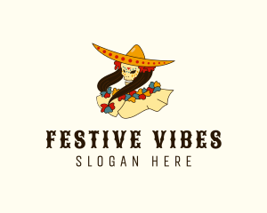 Festival - Festive Skull Lady logo design