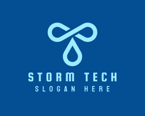 Storm - Blue Infinite Water Letter T logo design