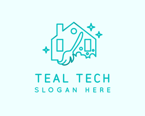 Teal Housekeeper Broom logo design