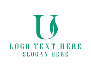 Vegan - Green U Leaf logo design