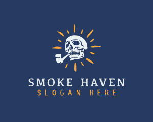 Smoking - Skull Smoking Pipe logo design