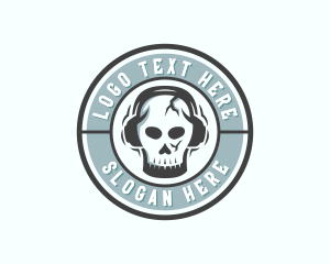 Headset - Skull DJ Headphones logo design