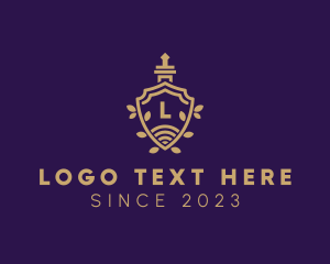 Letter Tv - Sword Shield Regal Wreath logo design