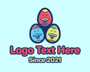 Kids Party - Happy Mustache Easter Eggs logo design