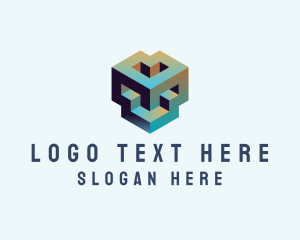 Online Gaming - Geometric 3D Block logo design