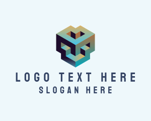 Geometrical - 3D Geometric Block Shape logo design