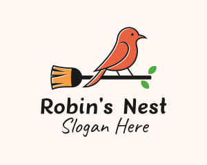 Robin - Bird Broom Cleaner logo design