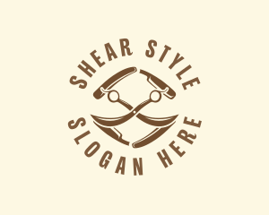 Scissors Barbershop Mustache logo design