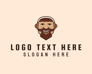 Head - Man Beard Headphones logo design