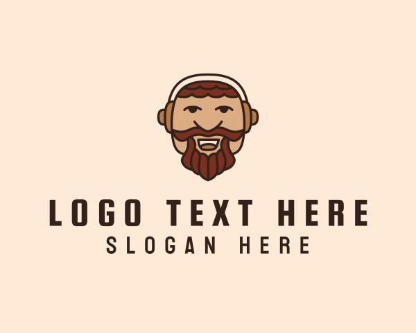 Barber - Man Beard Headphones logo design